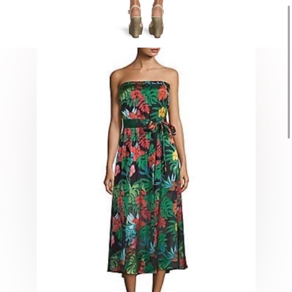ALICE + OLIVIA Mazie Tropical Floral Strapless Midi Dress